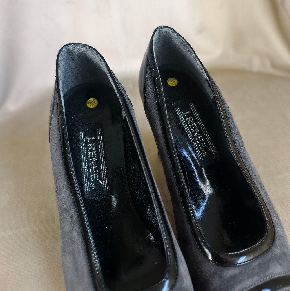 Vintage J. Renee Black and Gray Leather and Suede Heels Pumps