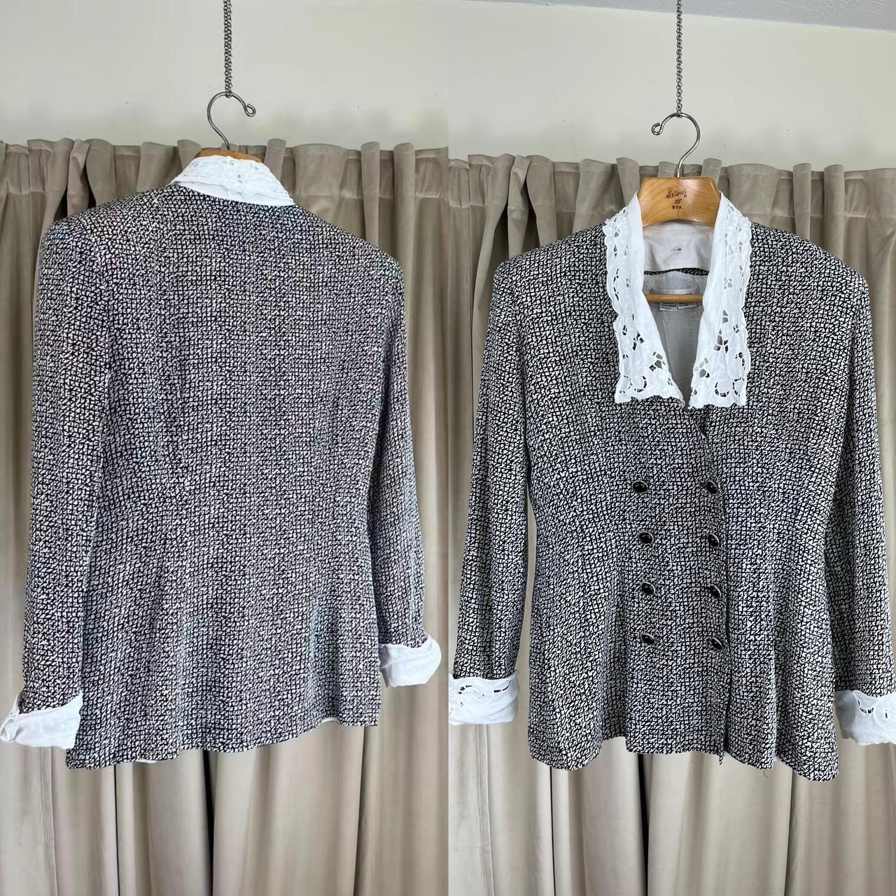 Vintage Nancy Johnson Silk black & white Skirt Suit