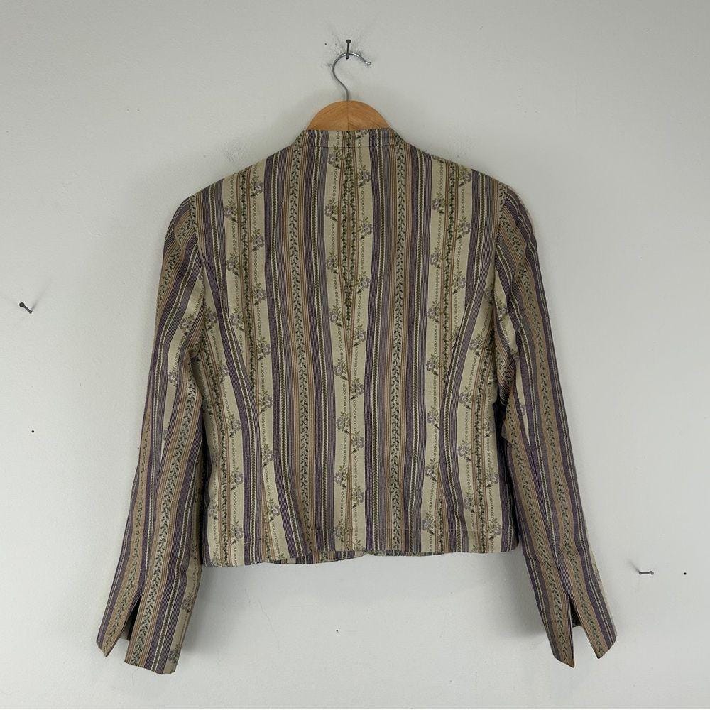 Vintage Rena Rowan Beige and Lavender Cropped Striped Silk Blazer