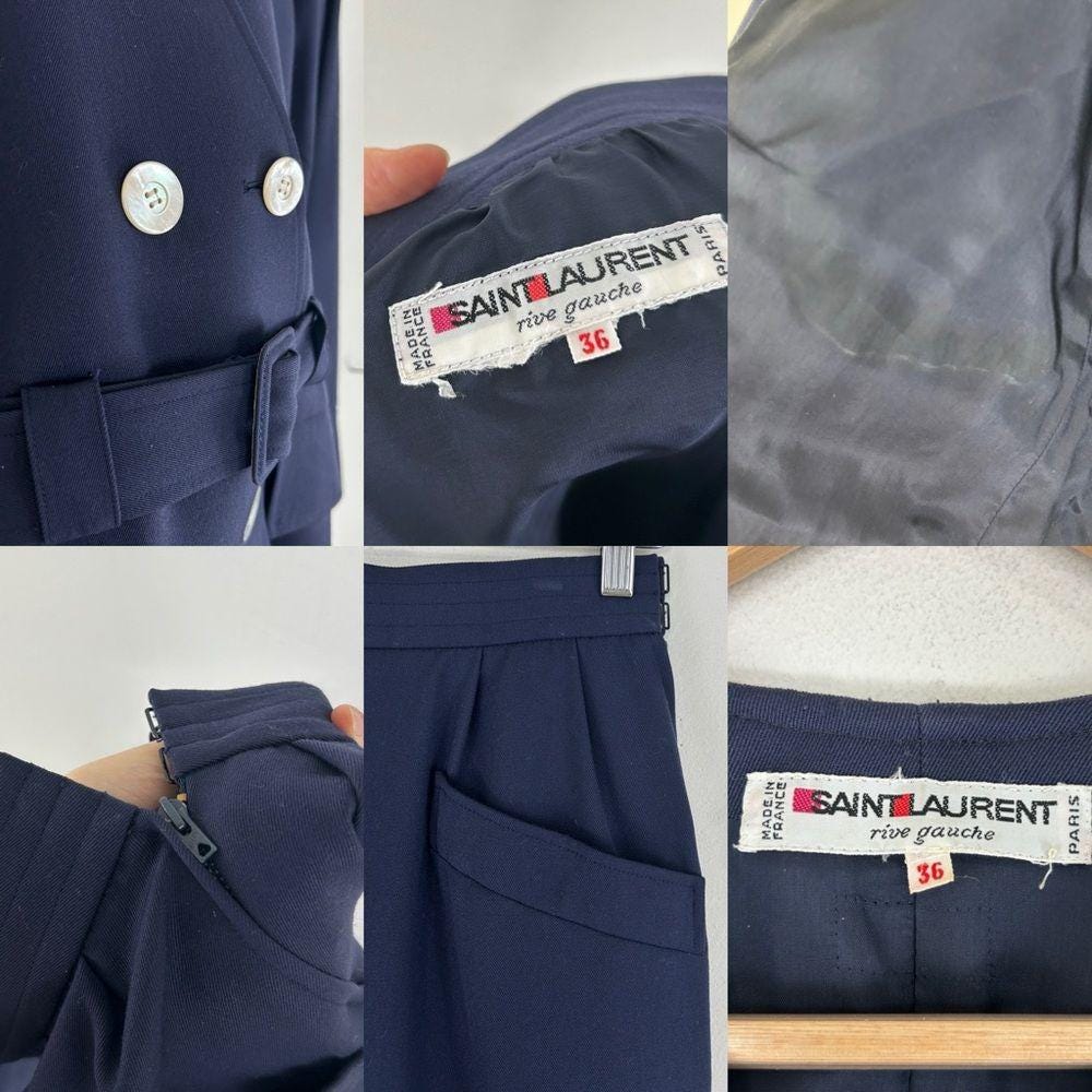 Vintage Yves Saint Laurent Navy Blazer and Skirt Wool Suit Set