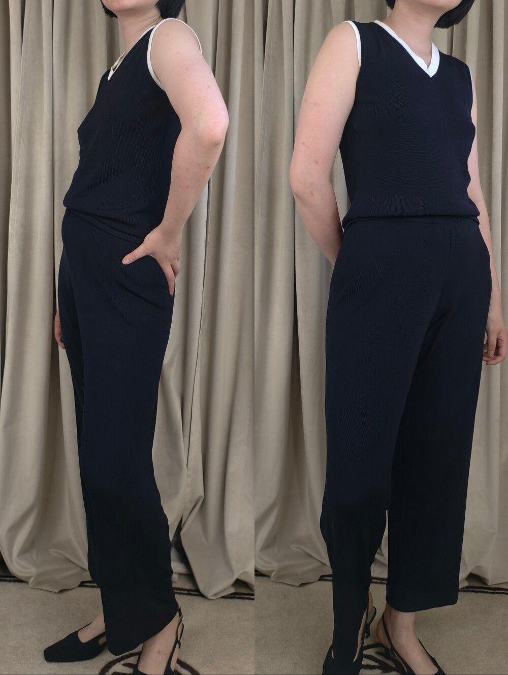Vintage Bloomingdale's Knit Navy Sleeveless Top and Pants Set