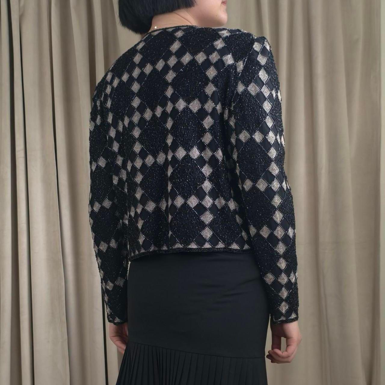 Vintage Black & Silver Beaded Evening Jacket with a Diamond Pattern