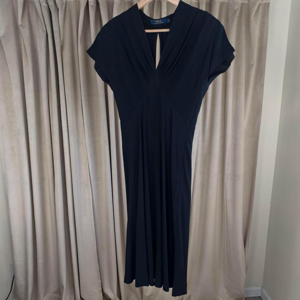 Vintage Polo Ralph Lauren V-Neck Black Midi Dress