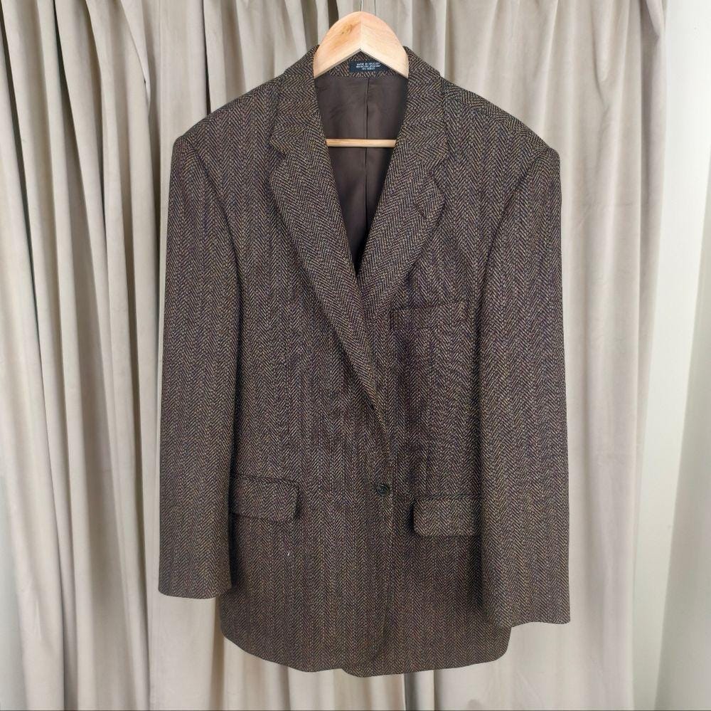 Vintage Wool Brown Tweed Oversized Boyfriend Blazer