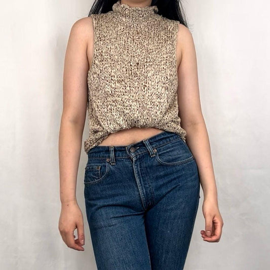 Banana Republic Silk Loose Weave Sleeveless Mock Neck Top