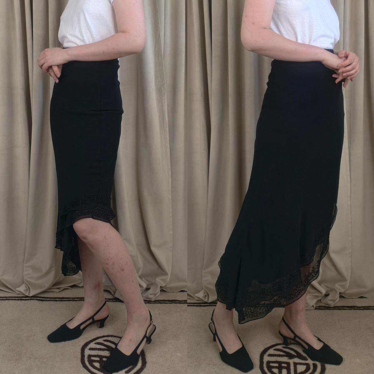Y2K Cache Black Chiffom Asymmetrical Beaded Skirt