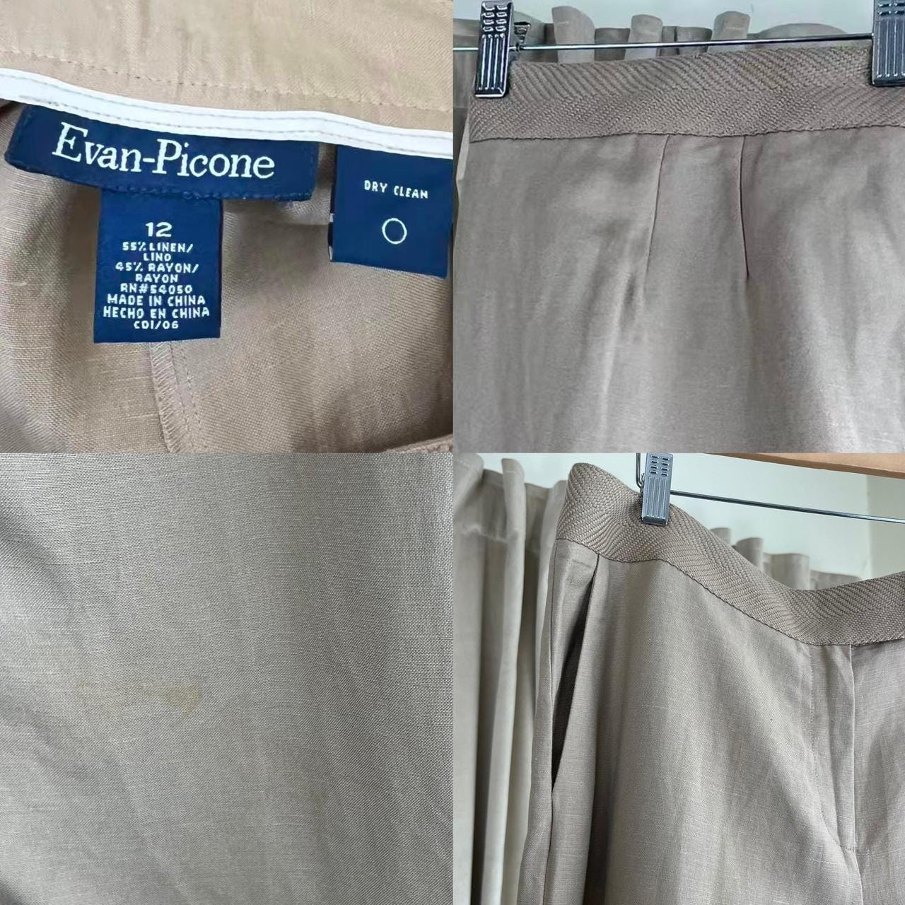 Evan Picone Tan Linen Rayon Mid-Rise Trousers