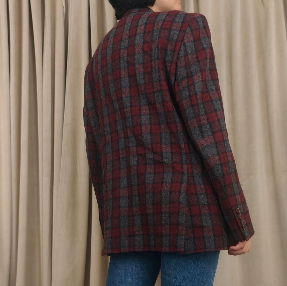 Vintage Zenbrielle Red and Gray Plaid Wool Blend Blazer