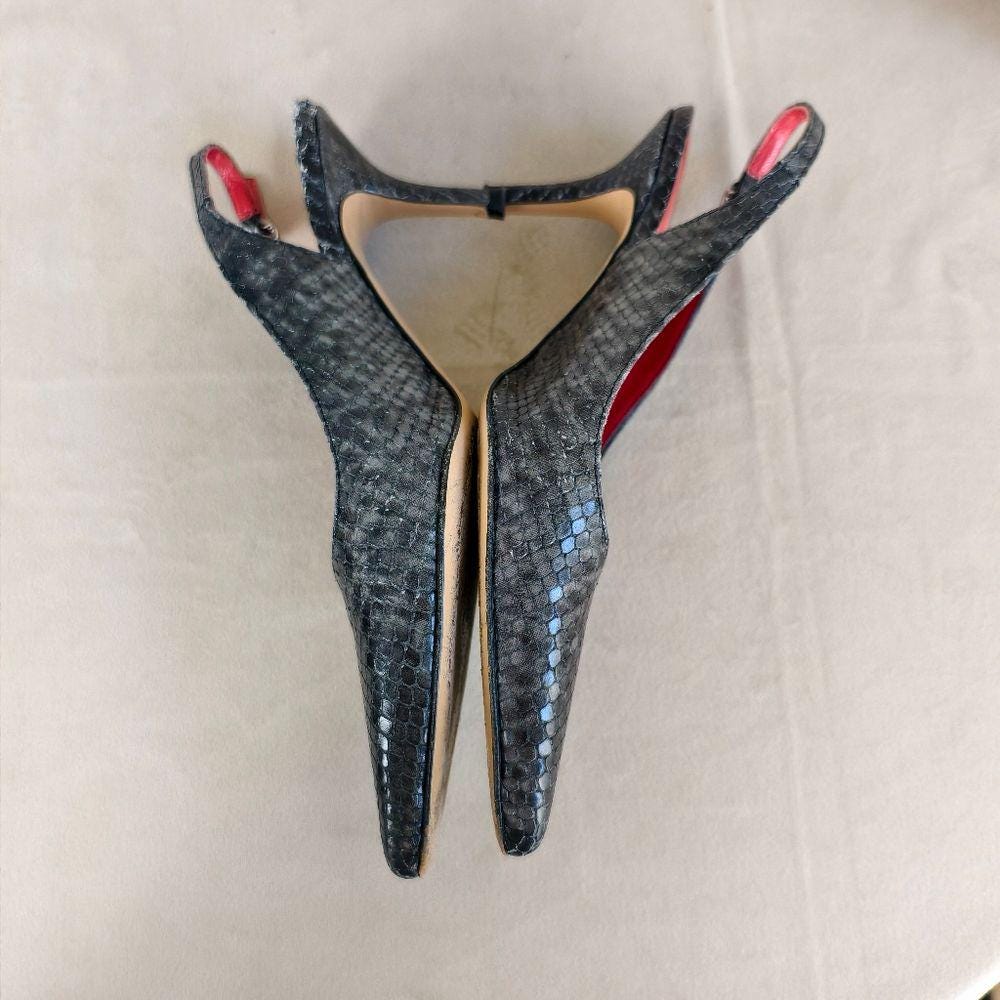 Coach Elegant Gray Snakeskin Pointed Toe Slingback Heels