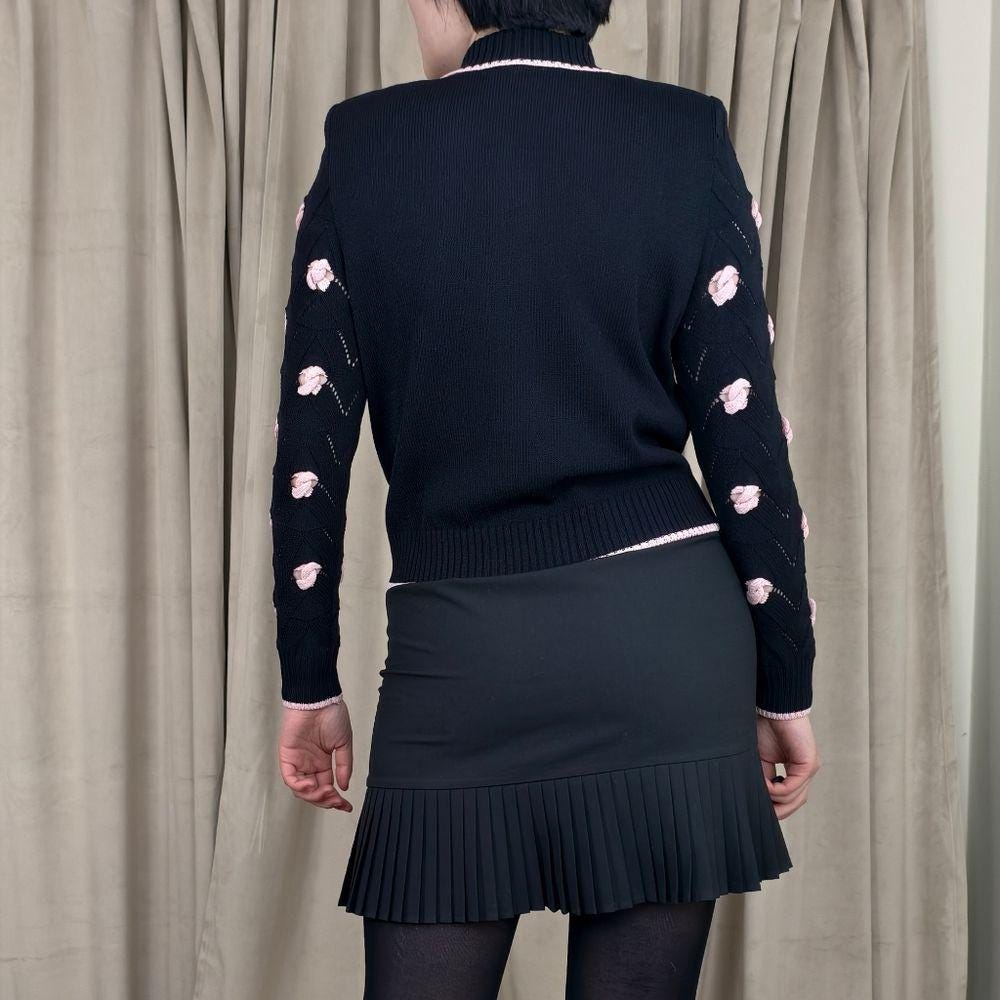 St. John Collection Black Zip Up Cardigan with Pink Details