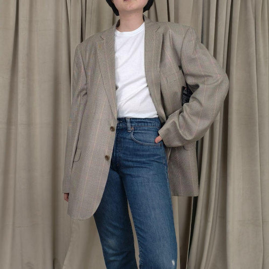Vintage Classic Boyfriend Silk Blazer in Gray Plaid