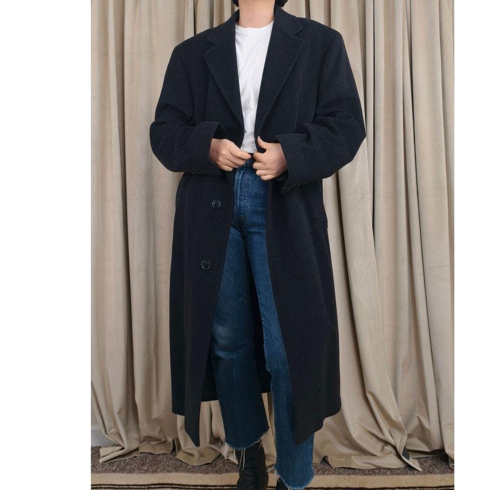 Vintsge Andrew Fezza Charcoal Dark Grey Cashmere Blend Full Length Overcoat