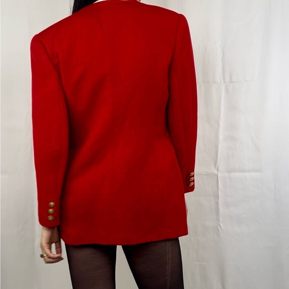 Vintage Collectible Gold Bright Red Linen Blend V Neck Blazer