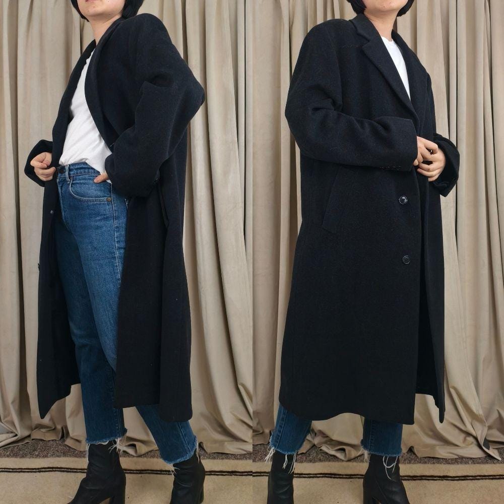 Vintsge Andrew Fezza Charcoal Dark Grey Cashmere Blend Full Length Overcoat