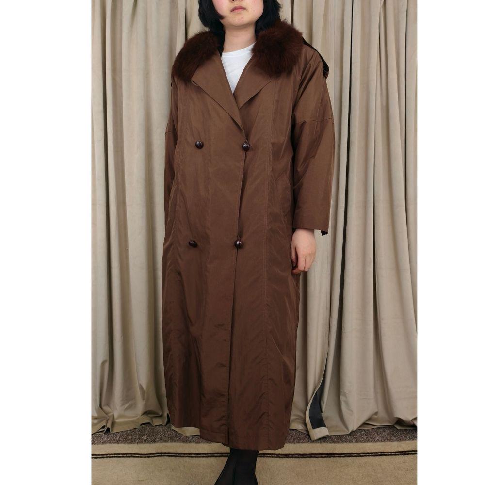 Vintage Bronze Brown Fur-Trimmed and Lined Full Length Trench Coat