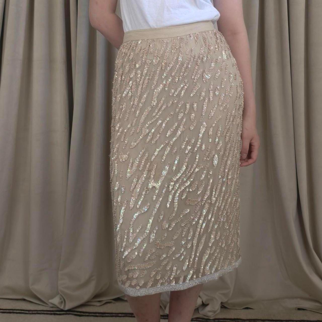 Vintage Gold Silk Sequin Midi Skirt