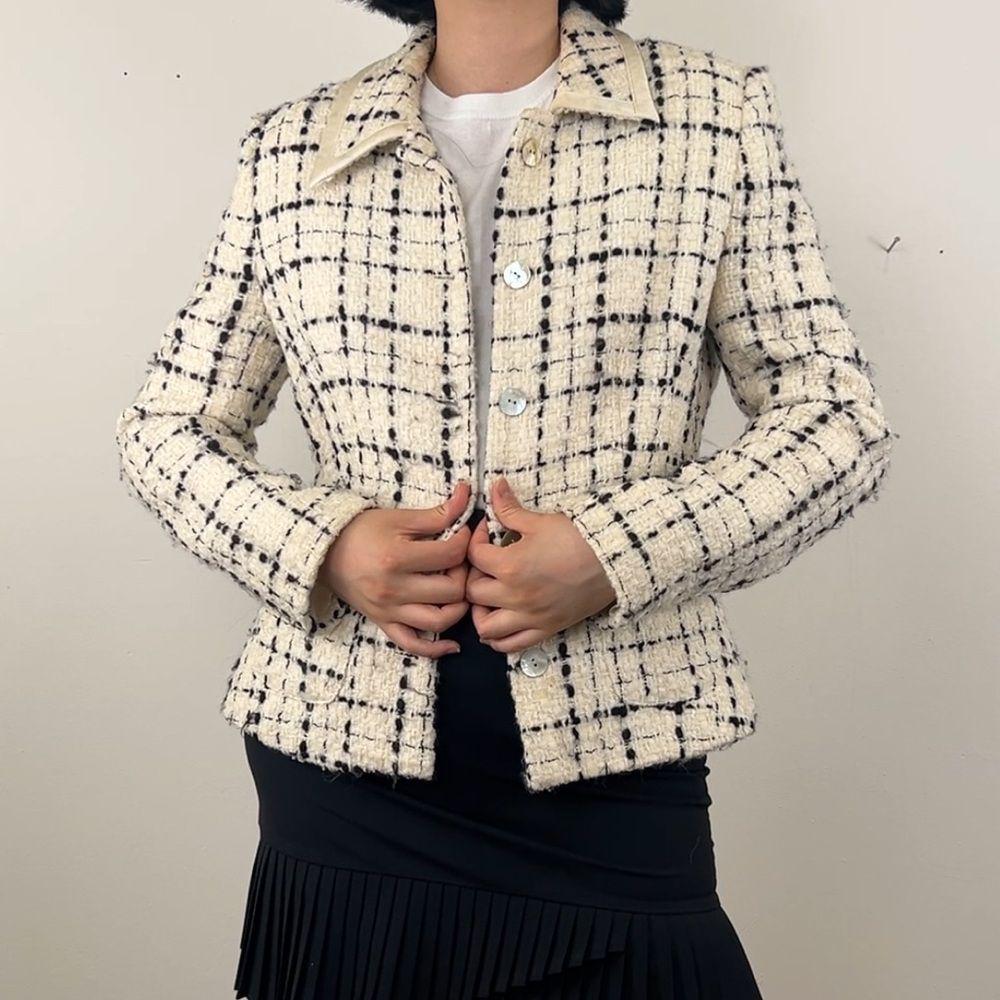 Vintage Searle Monochrome Black and White Plaid Tweed Blazer