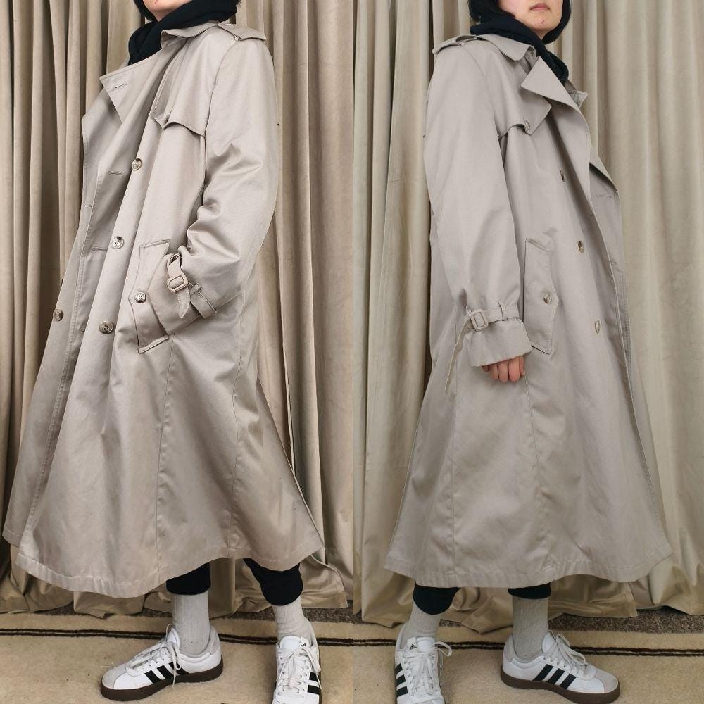 Vintage Misty Harbor Classic Boyfriend Beige Trench Coat with Detachable Lining
