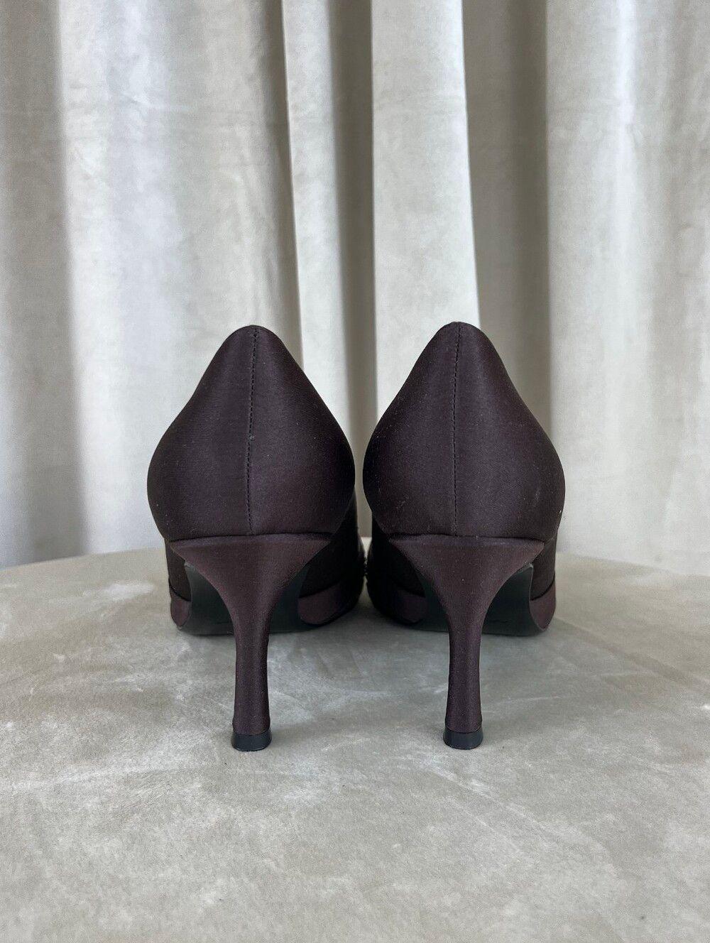 Vintage Mina Dark Brown Women's Pointed Toe Studded Satin Pumps