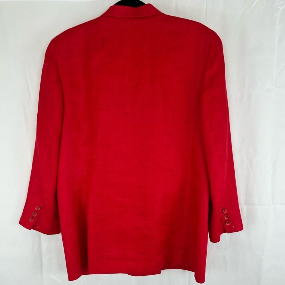 Vintage Liz Claiborne Pertitte Red 100% Linen Double Breasted Blazer