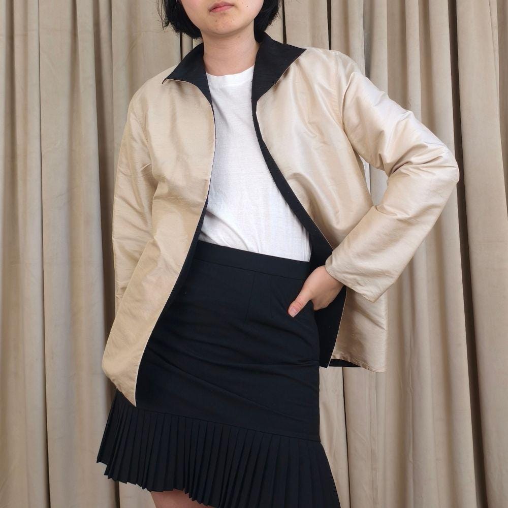 Vintage Silk Ecru Reversible Black and Cream Jacket Blazer