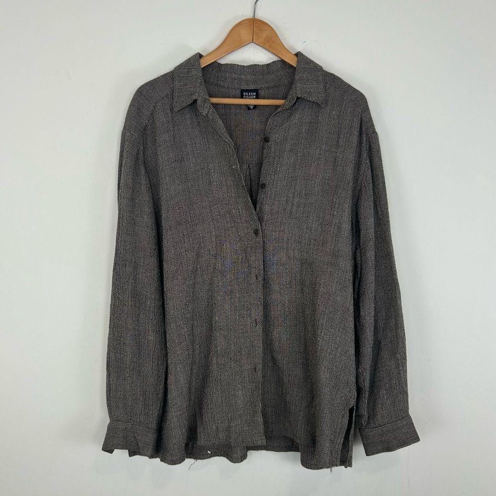 Eileen Fisher Grey Mixed Thread Oversized Linen Blend Shirt