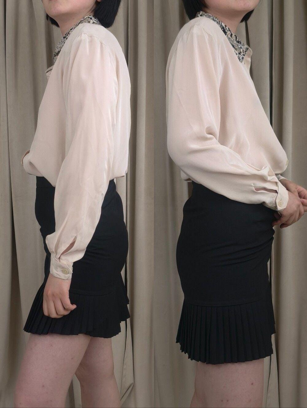 Vintage Lizden Beige Silk Blouse with Detachable Snakesprint Collar