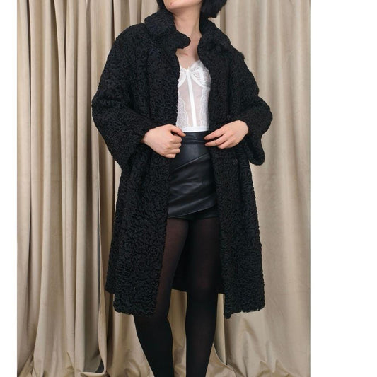 Vintage Alaska Fur Co. Elegant Black Persian Lamb Fur Coat Overcoat