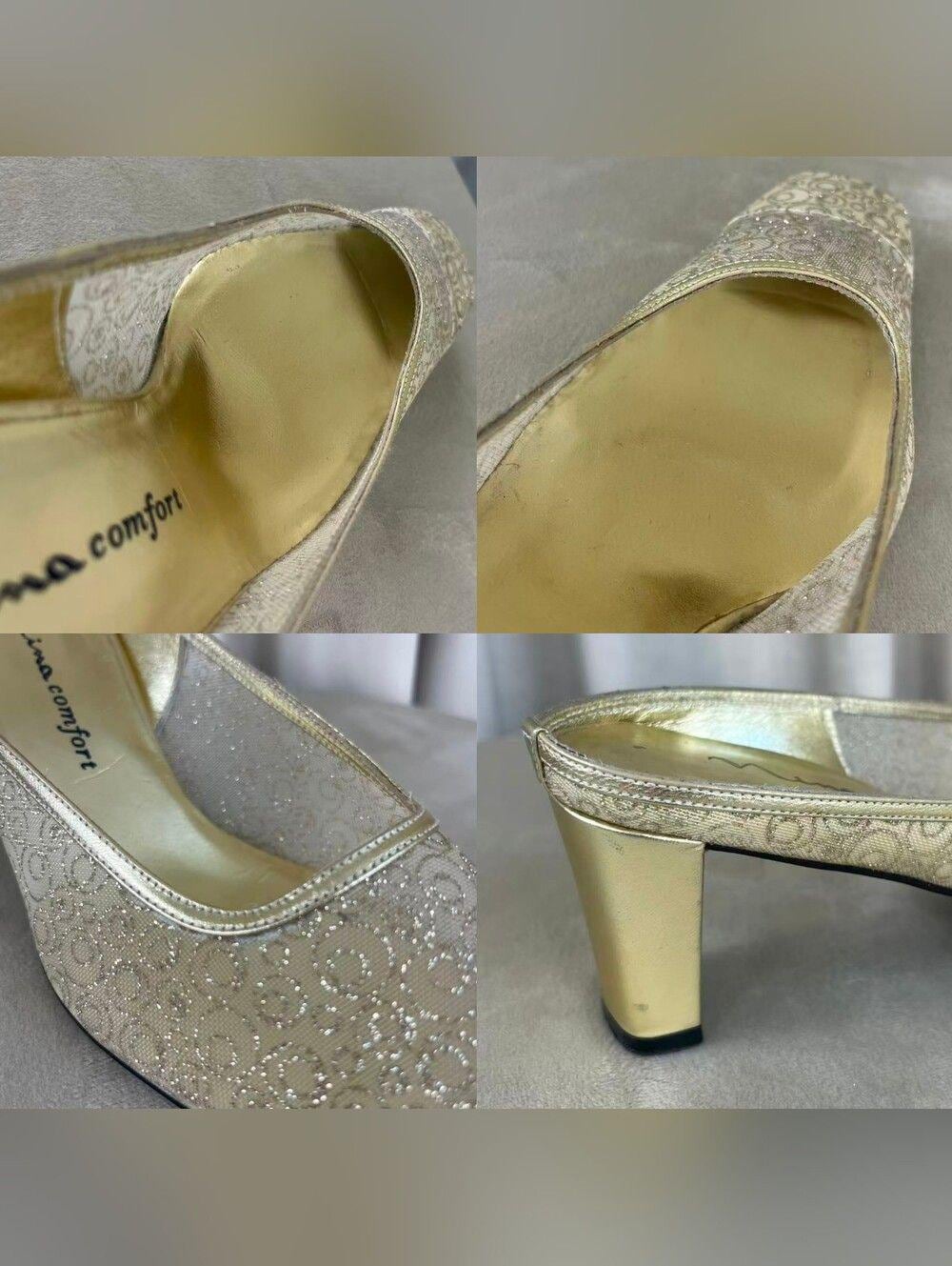 Vintage Mina Metallic Sheer Champagne-Gold Slip On Mules