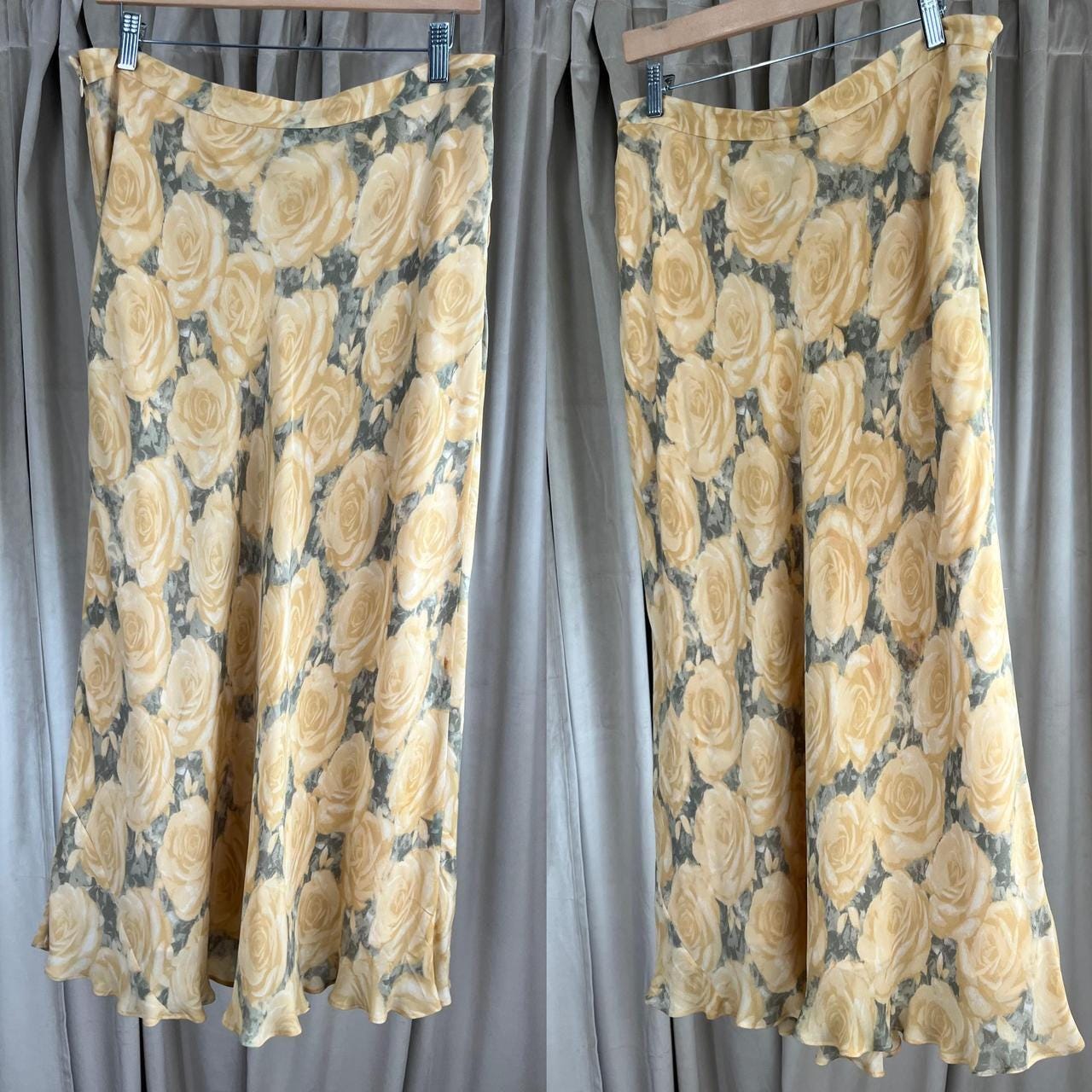 Vintage Jones New York Country Yellow Rose Silk Midi Skirt