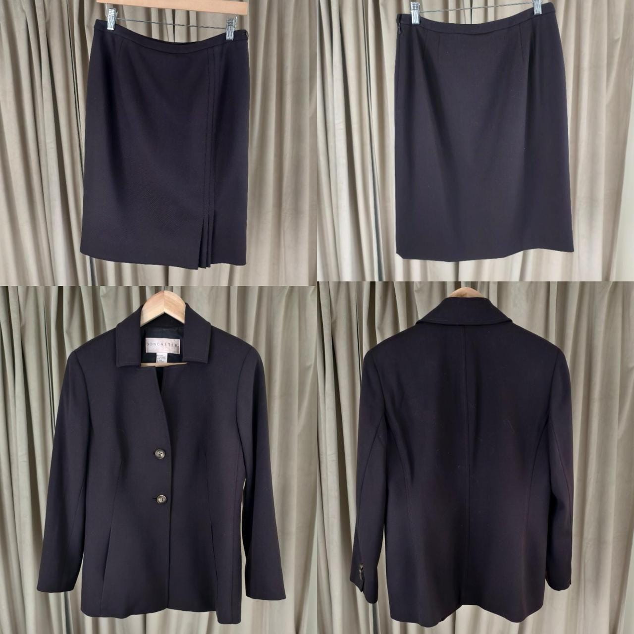 Vintage Doncaster Dark Brown Paat Suit Skirt Suit 3-Piece Set