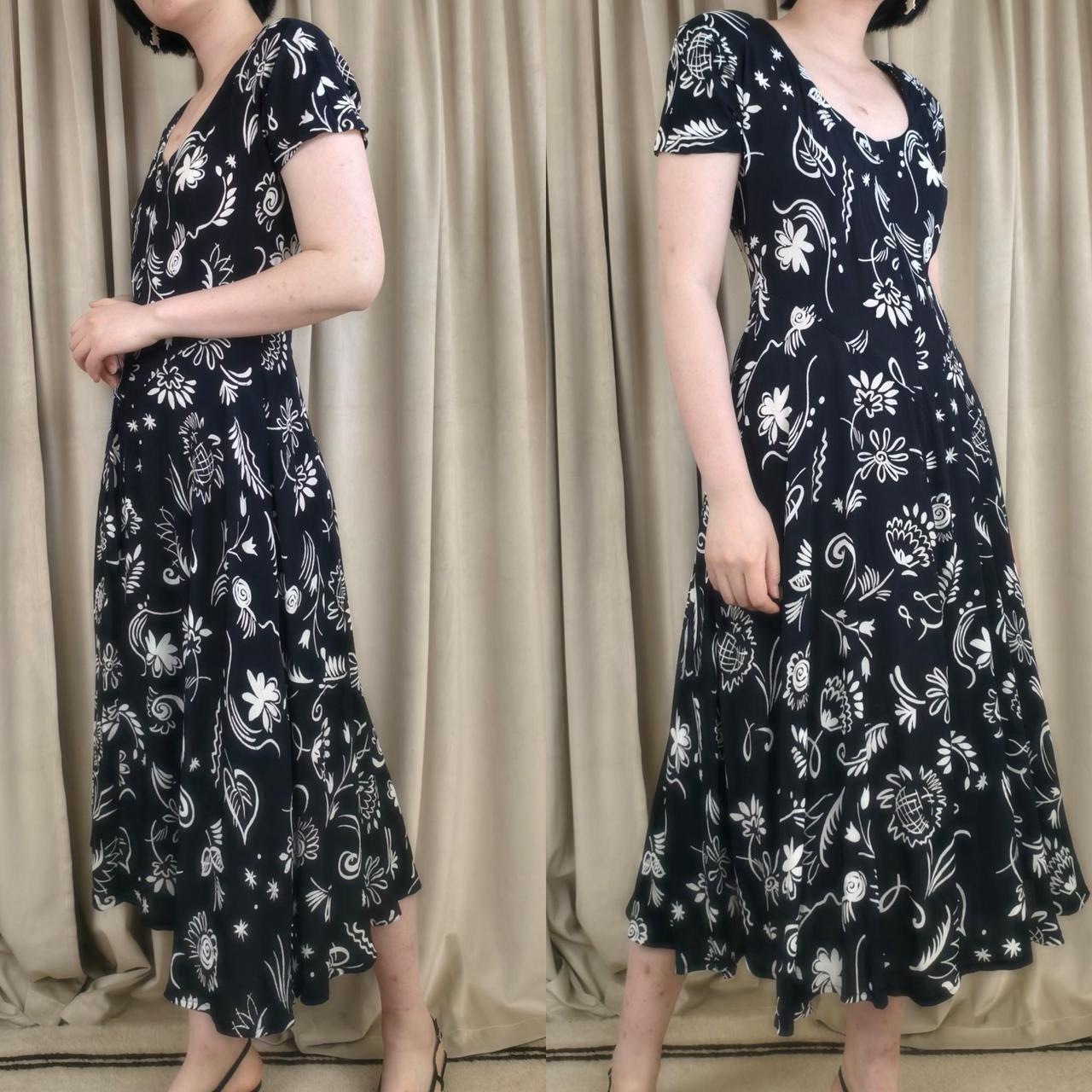 Vintage Nostalgia Black and White Doodle Floral Summer Dress