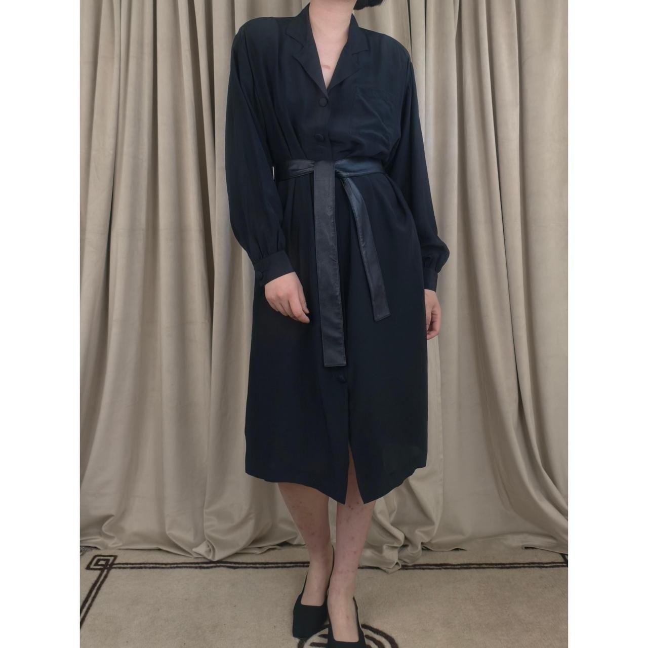 Vintage Silkage New York Silk Black Shirt Dress