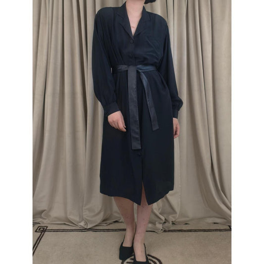 Vintage Silkage New York Silk Black Shirt Dress
