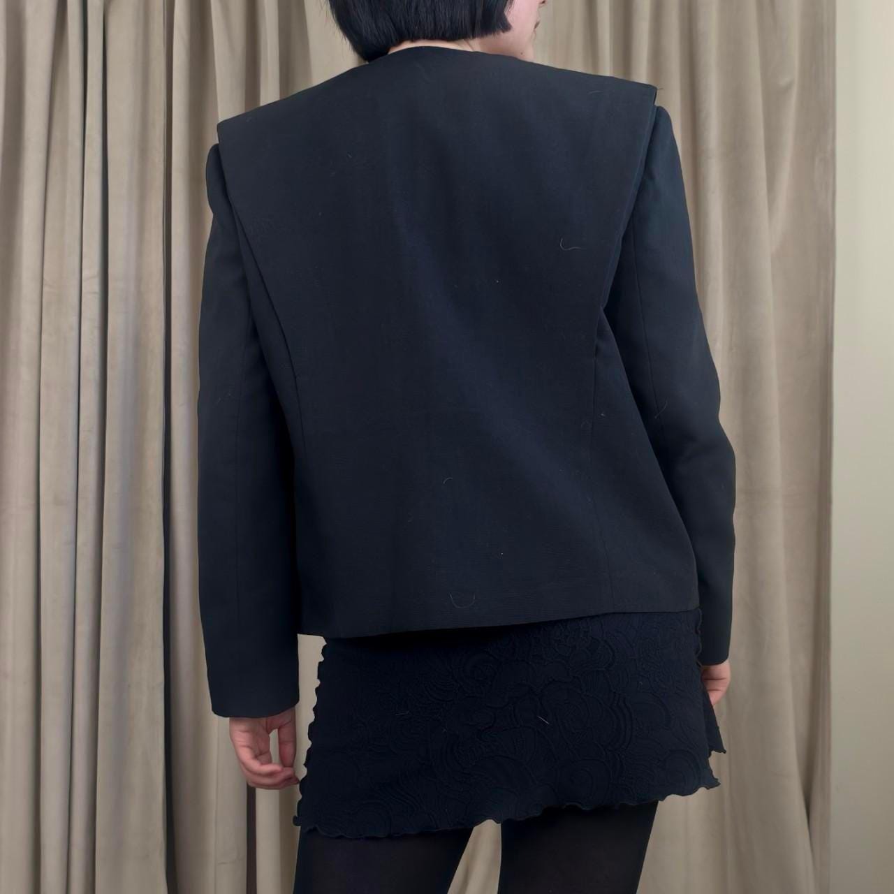 Reworked Vintage Black Boxy Blazer Tang Mandarin Jacket