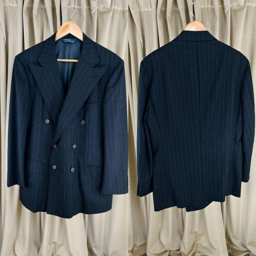 Vintage Polo Ralph Lauren Navy Pinstripe Boyfriend Men's Suit