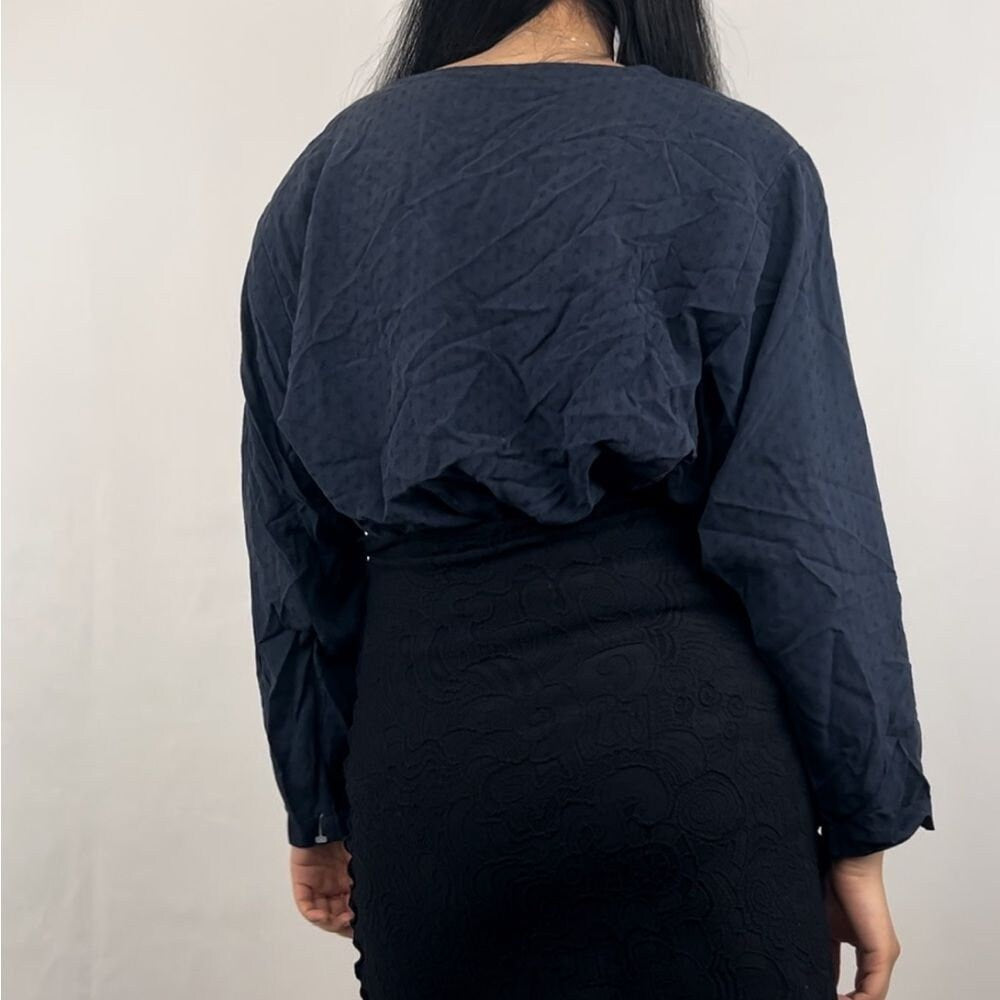 Vintage M. J. Caroll Navy Silk Collarless Blouse