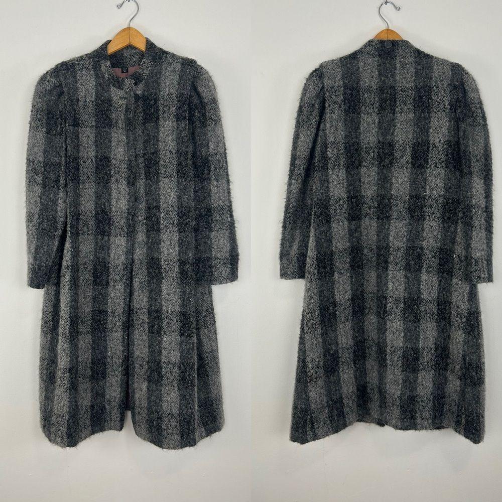 Vintage Dillon Grey Plaid Wool Overcoat with Matching Scarf