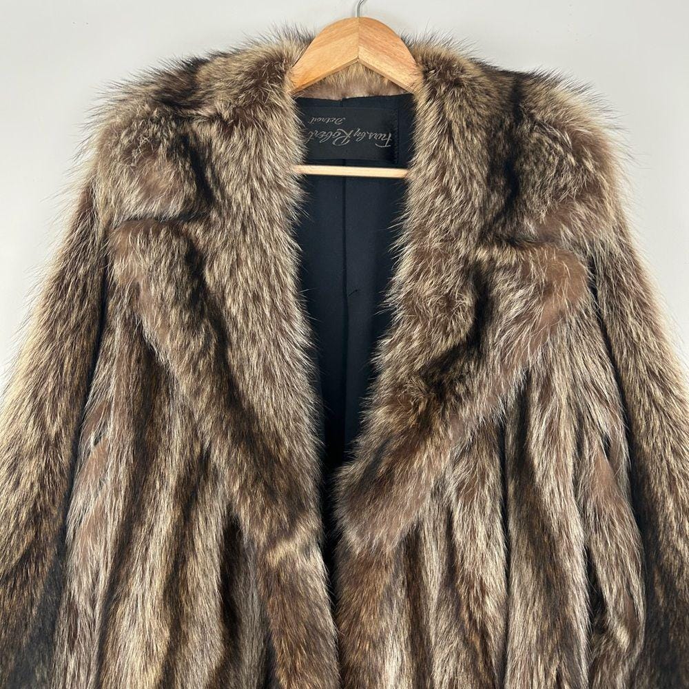 Vintage Fur by Robert Detroit Raccoon Genuine Fur Full Length Coat Overcoat