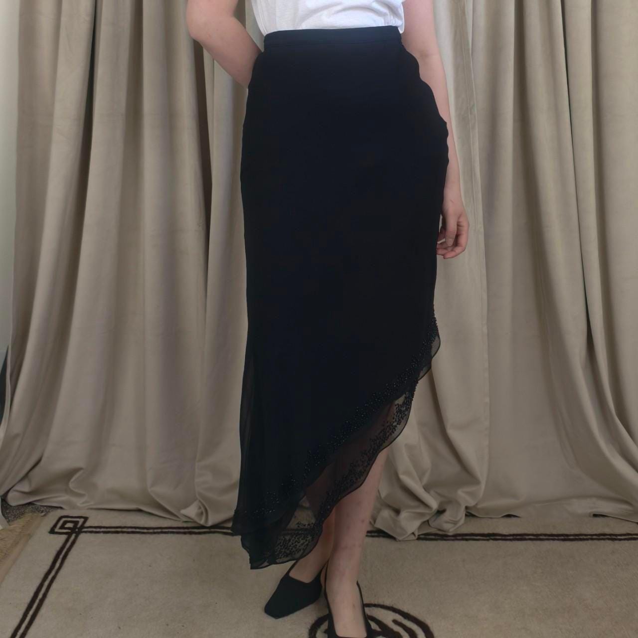 Y2K Cache Black Chiffom Asymmetrical Beaded Skirt