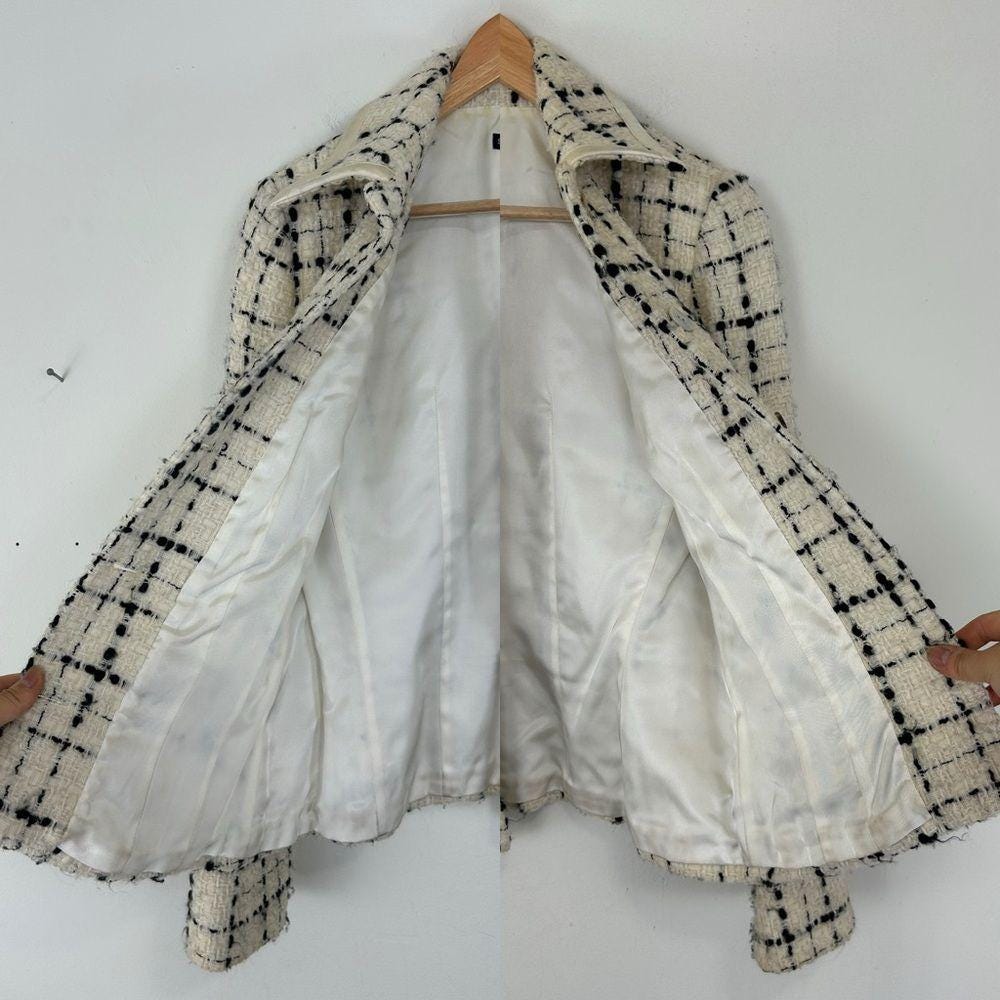 Vintage Searle Monochrome Black and White Plaid Tweed Blazer