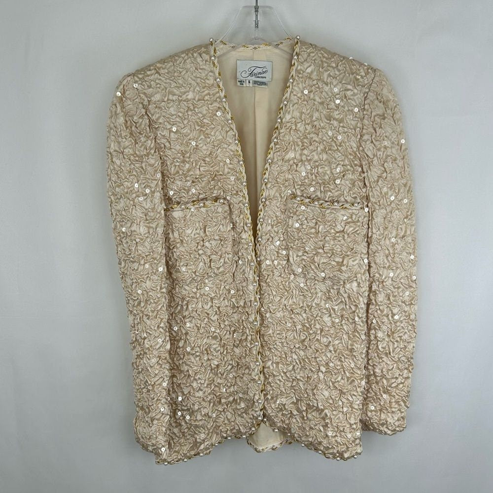 Vintage Farinea Collections Cream Blazer Jacket with Faux Pearl Detailing