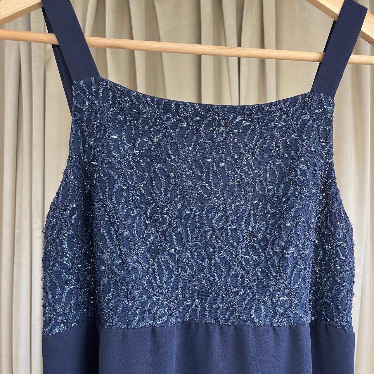 Vintage Navy blue maxi dress with embroidered top and flowy skirt