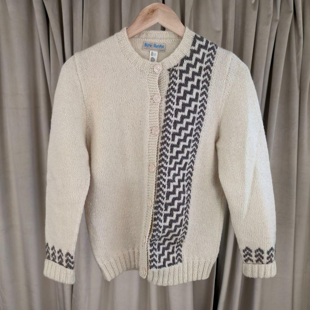 Vintage Cream and Brown Geometric Wool Sweater Cardigan