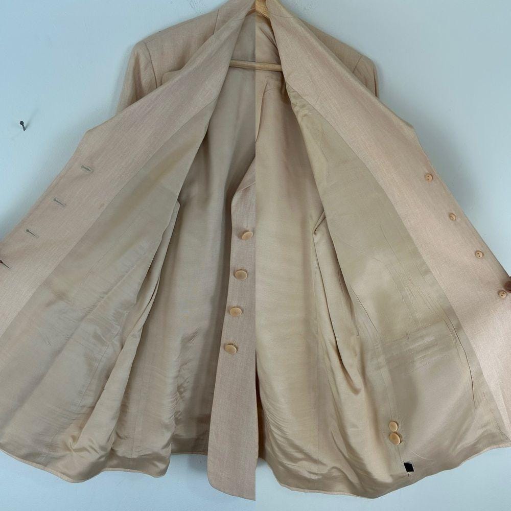 Vintage Ellen Tracy Sparkly Pink/Beige Linen Structured Long Blazer