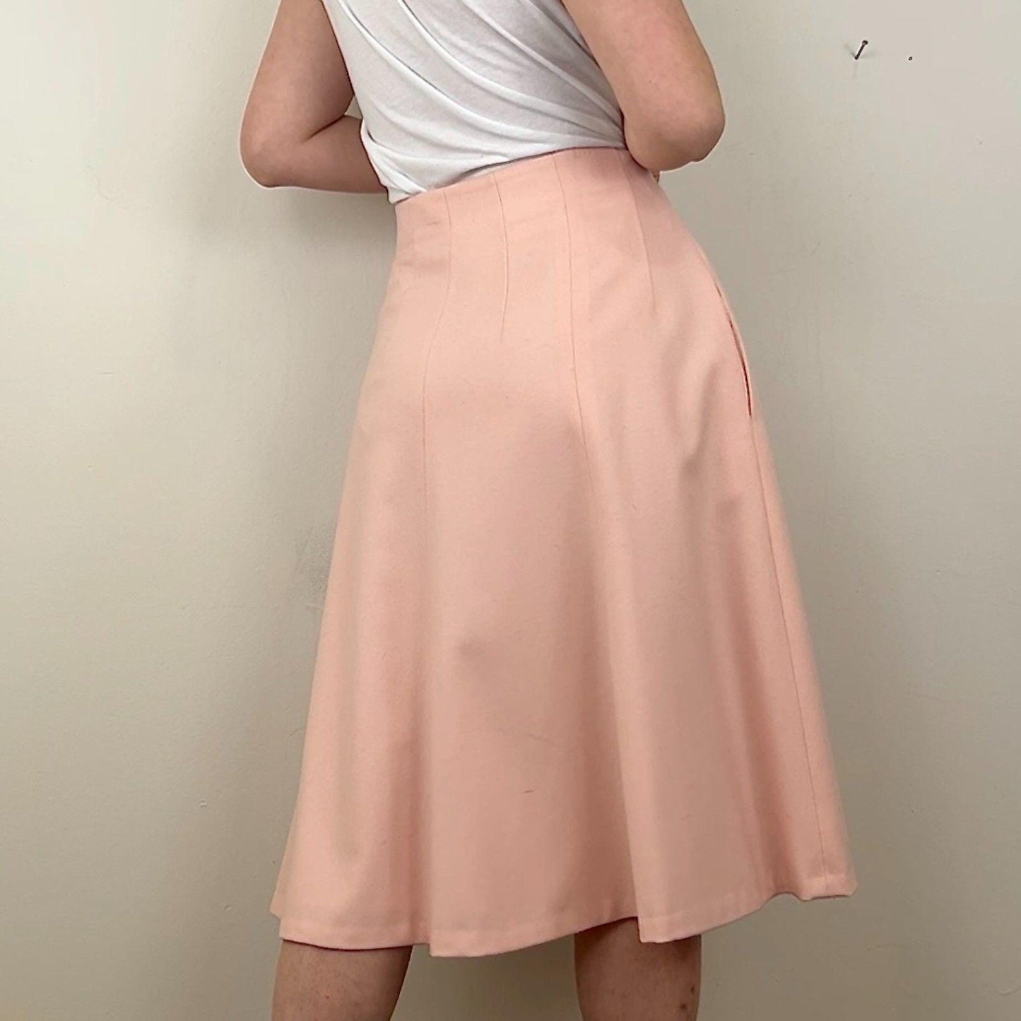Vintage Ralph Lauren Light Pink Wool Midi A-Line Skirt