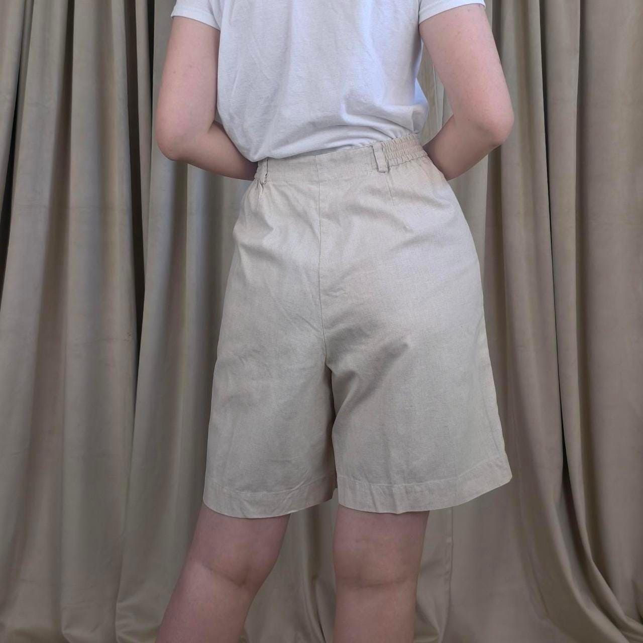 Vintage Cream Linen Bermuda Shorts