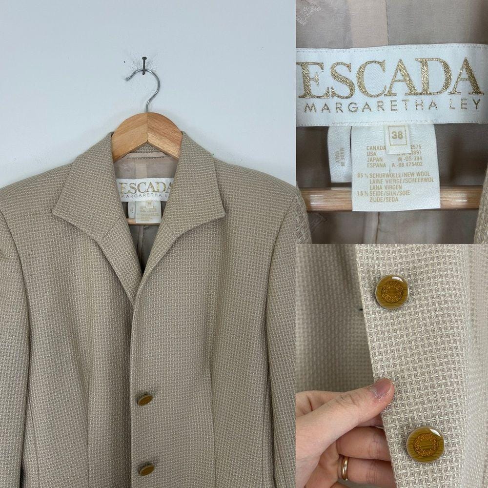 Vintage Escada Beige Tan Wool Skirt Set