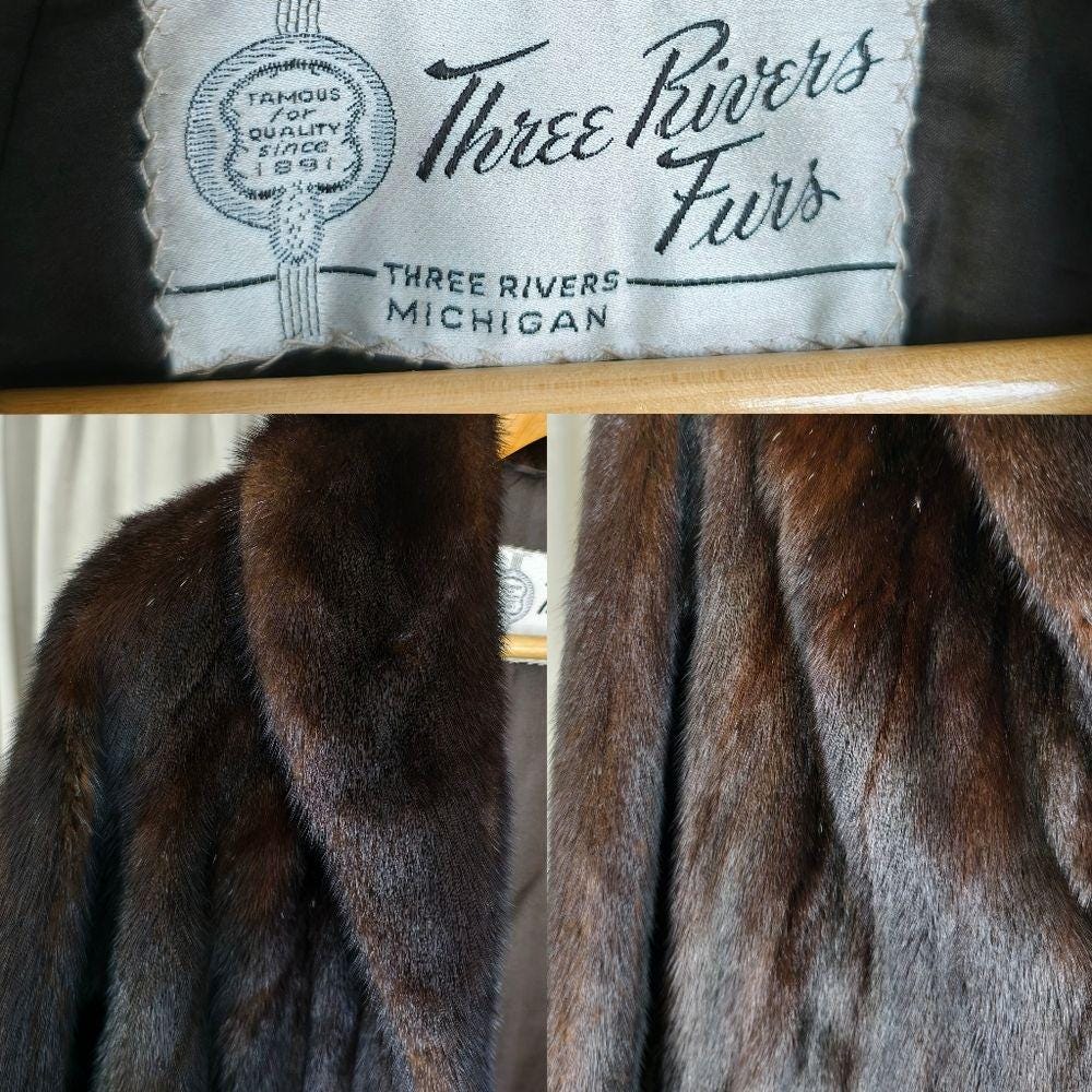 Vintage Dark Brown Mohagony Genuine Mink Fur Coat