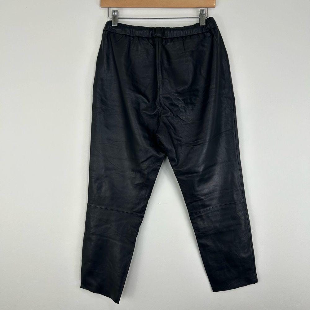 Vintage Black Lambskin Genuine Leather Sweatpants Trousers